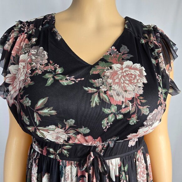 Maurices Floral Mesh Flutter Sleeve Midi Dress XL - Picture 3 of 6